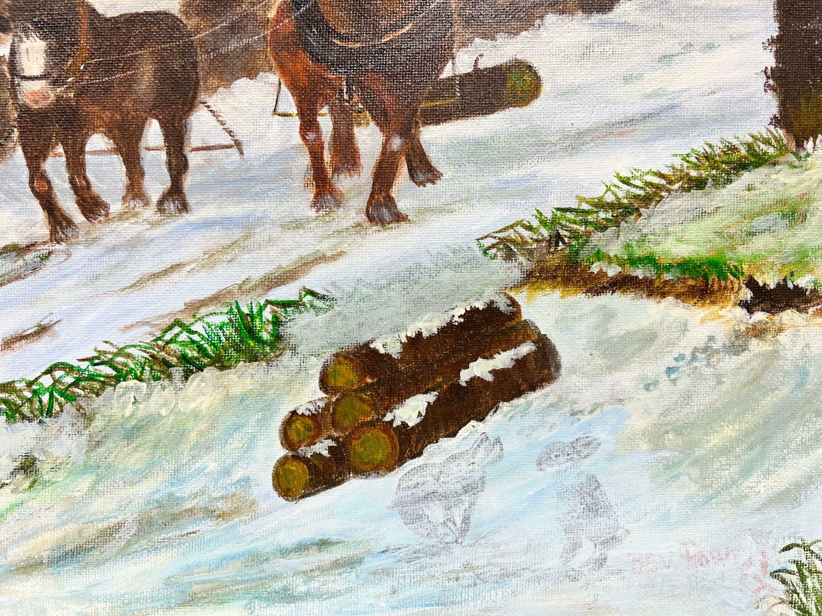 Ben Powellthe Logging Team Farmer With Heavy Horses Pulling Timber In Woodland Snow photo Art
