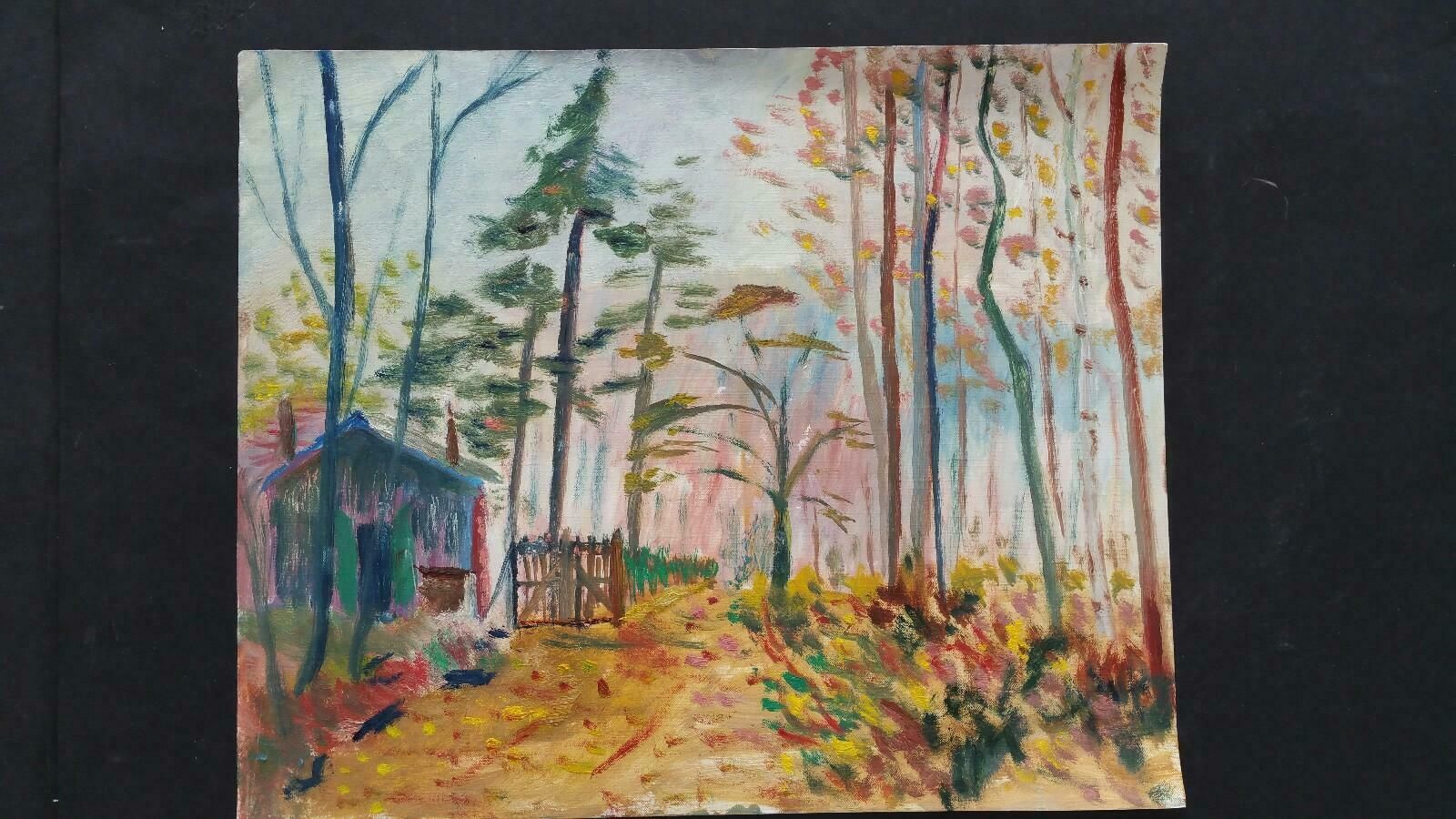 photo for sale Unknown20th Century French Oil Painting A Woodland Cabinlate 20th Century
