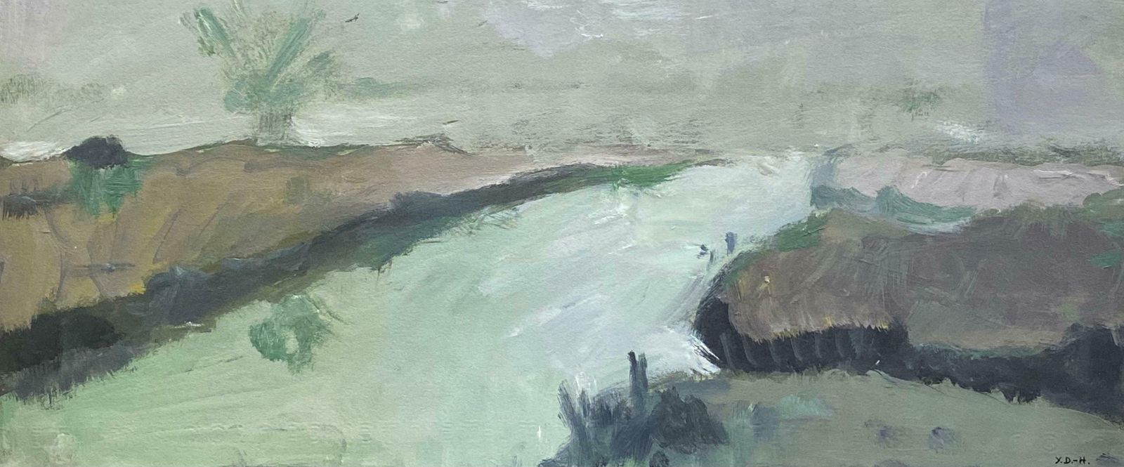 Yvette Dubois Habasque French Expressionist Abstract Oil Painting   River Landscapec.2009