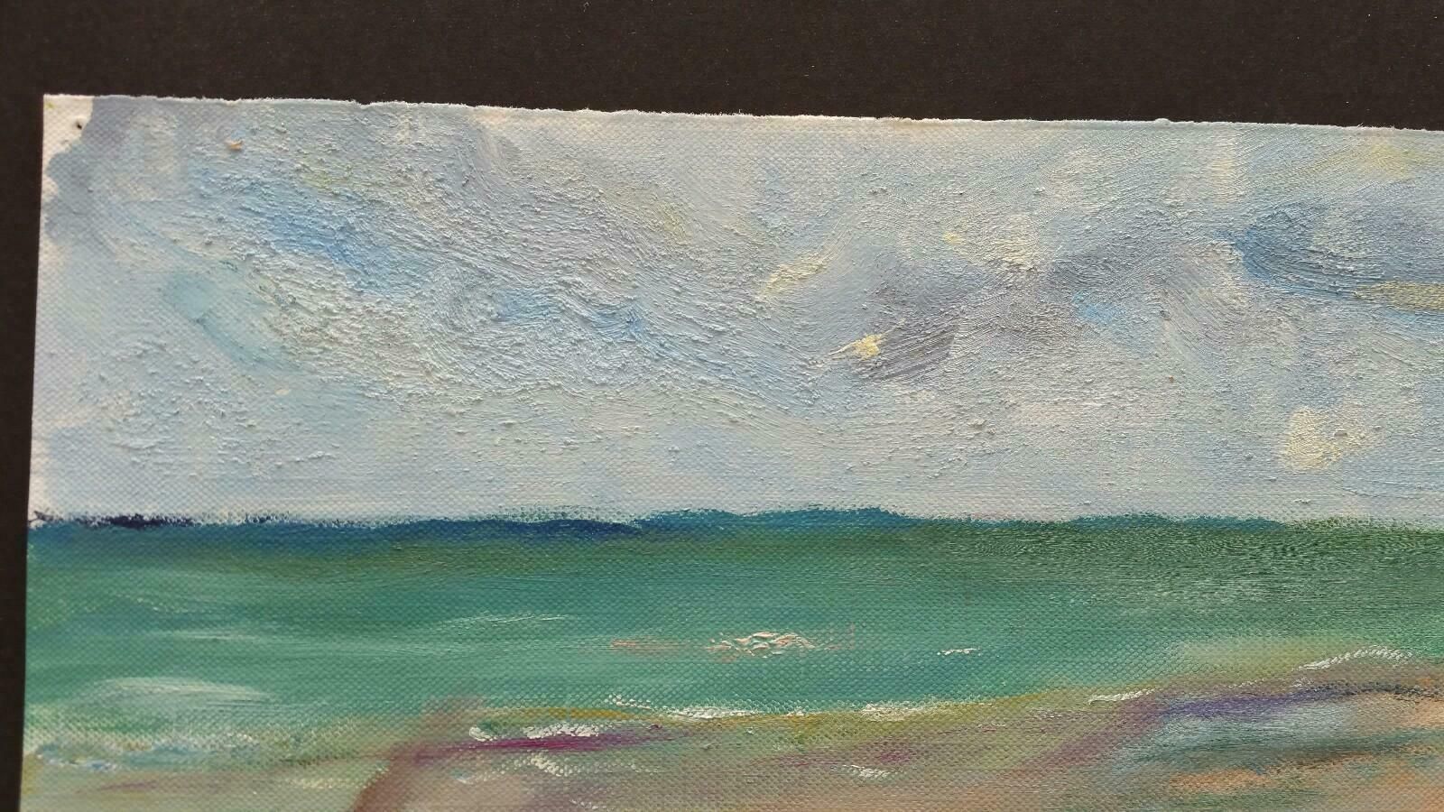 Unknown20th Century French Oil Painting Beach Walk On A Cool Daylate 20th Century photo vinterior