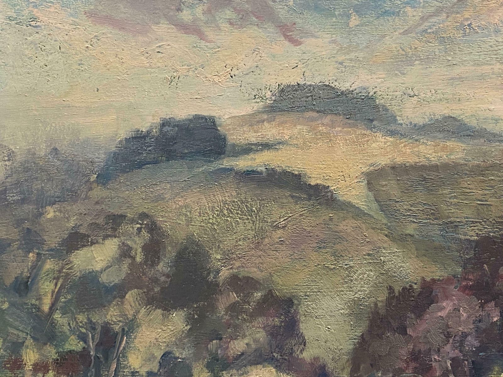 Barbera Doyle Barbara Doyle 1970's Modern British Oil Painting   'Road To The Downs'c. 1970's photo for sale