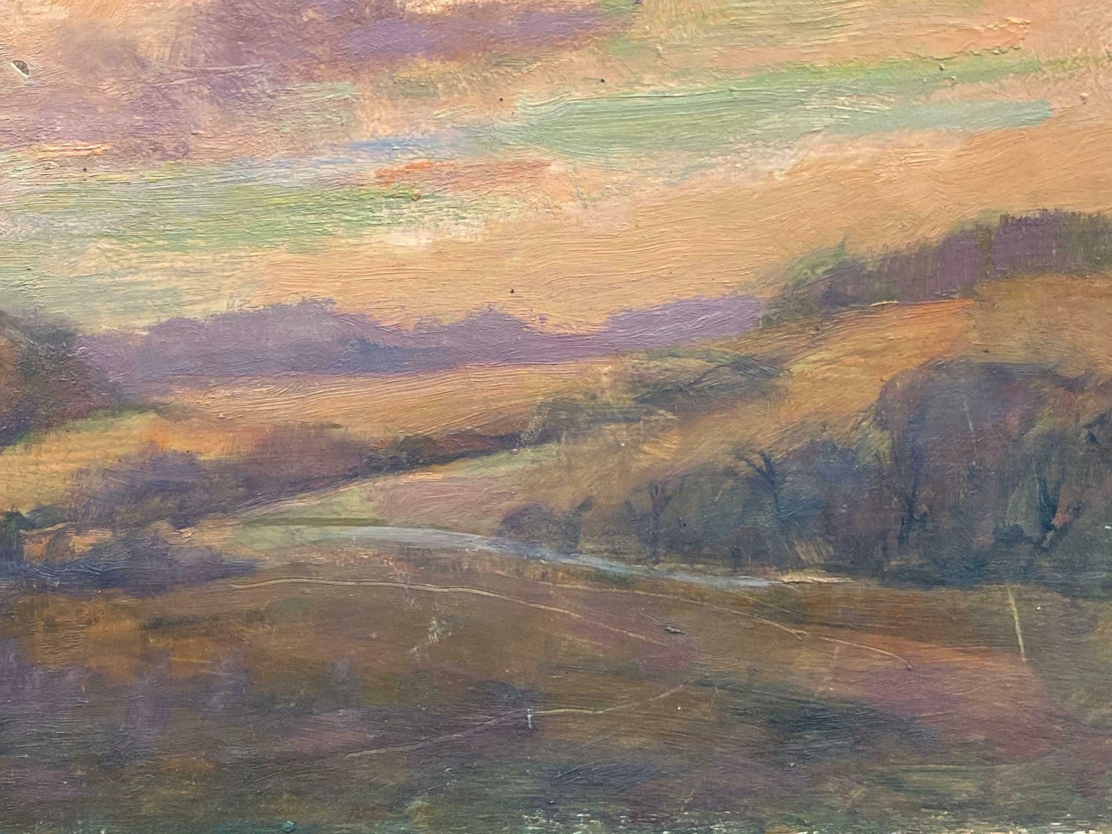 Barbera Doylebarbara Doyle (B.1917) 1970's Modern British Oil Painting   Pink Sunsetc. 1970's photo Art