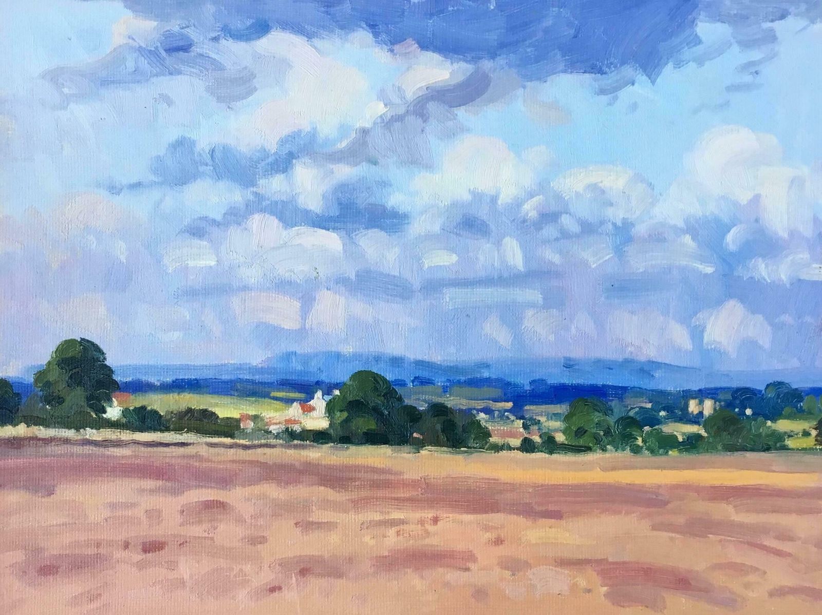 J.B. Holmesripon Countryside, Ploughed Field Landscape Oil Painting 1981