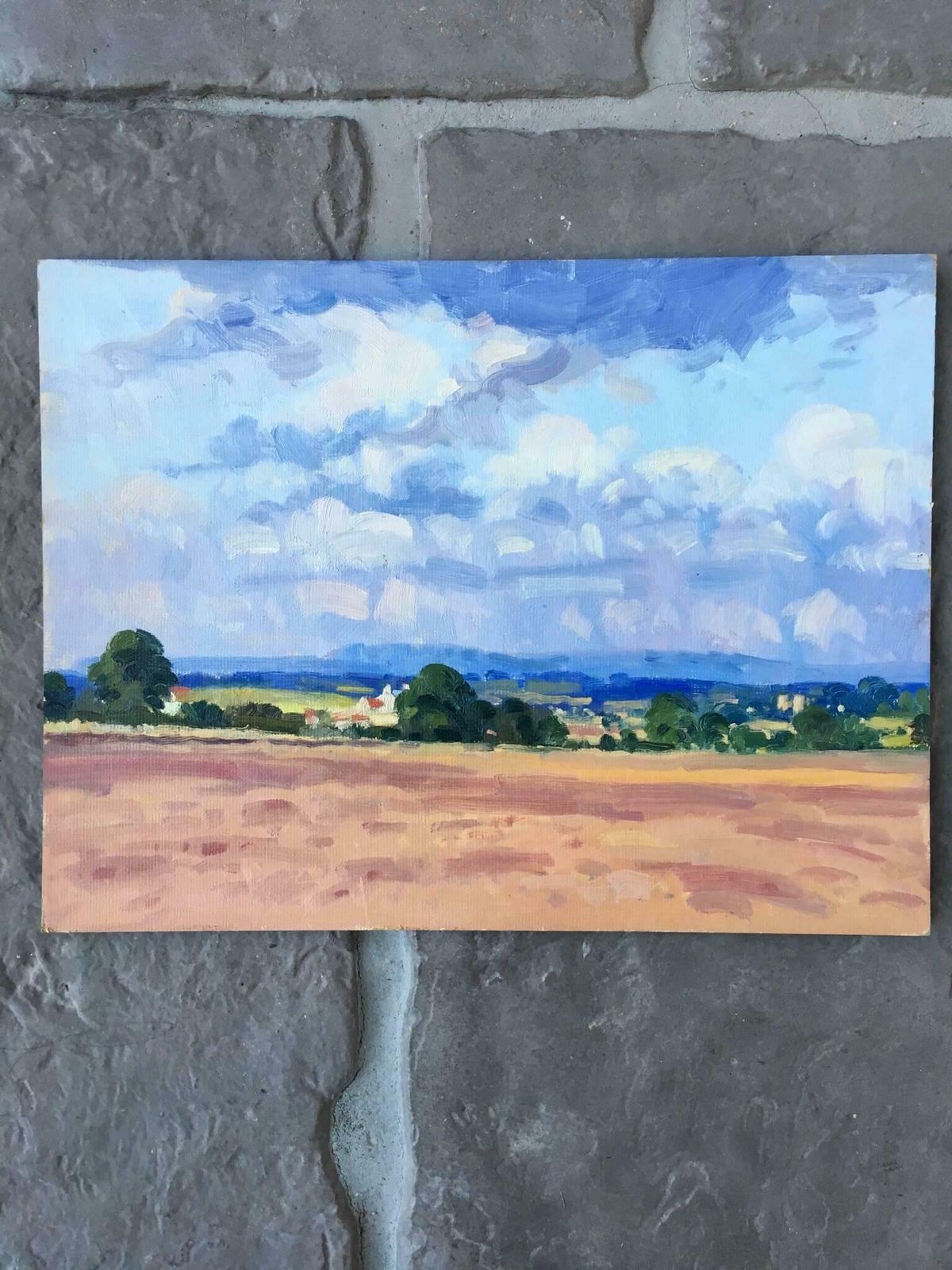 J.B. Holmesripon Countryside, Ploughed Field Landscape Oil Painting 1981 photo furniture