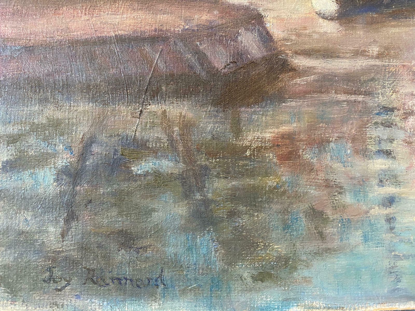 Joy Rannardmid Century English Impressionist Oil Busy City River Scene Boats And Buildingsc. 1960's photo for sale