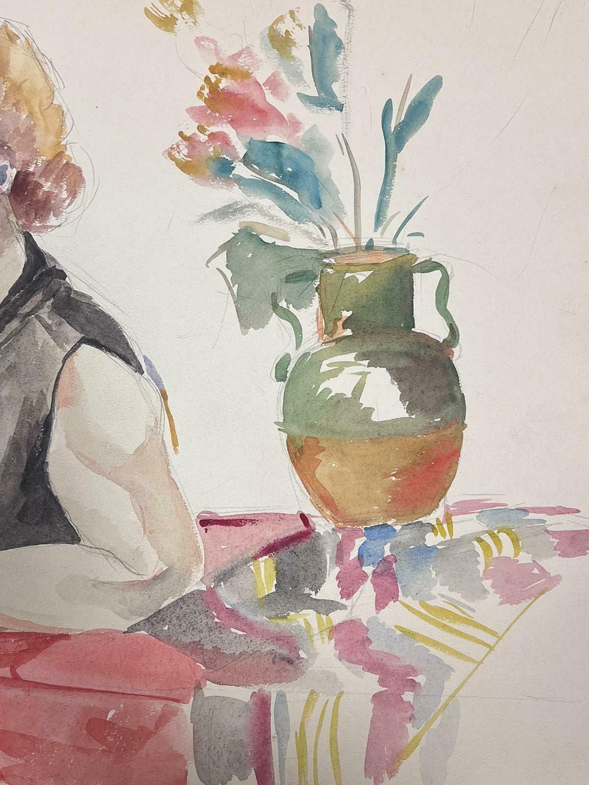 Guy Nicod Mid 20th Century French Post Impressionist Painting Lady In Interior & Flowers photo for sale