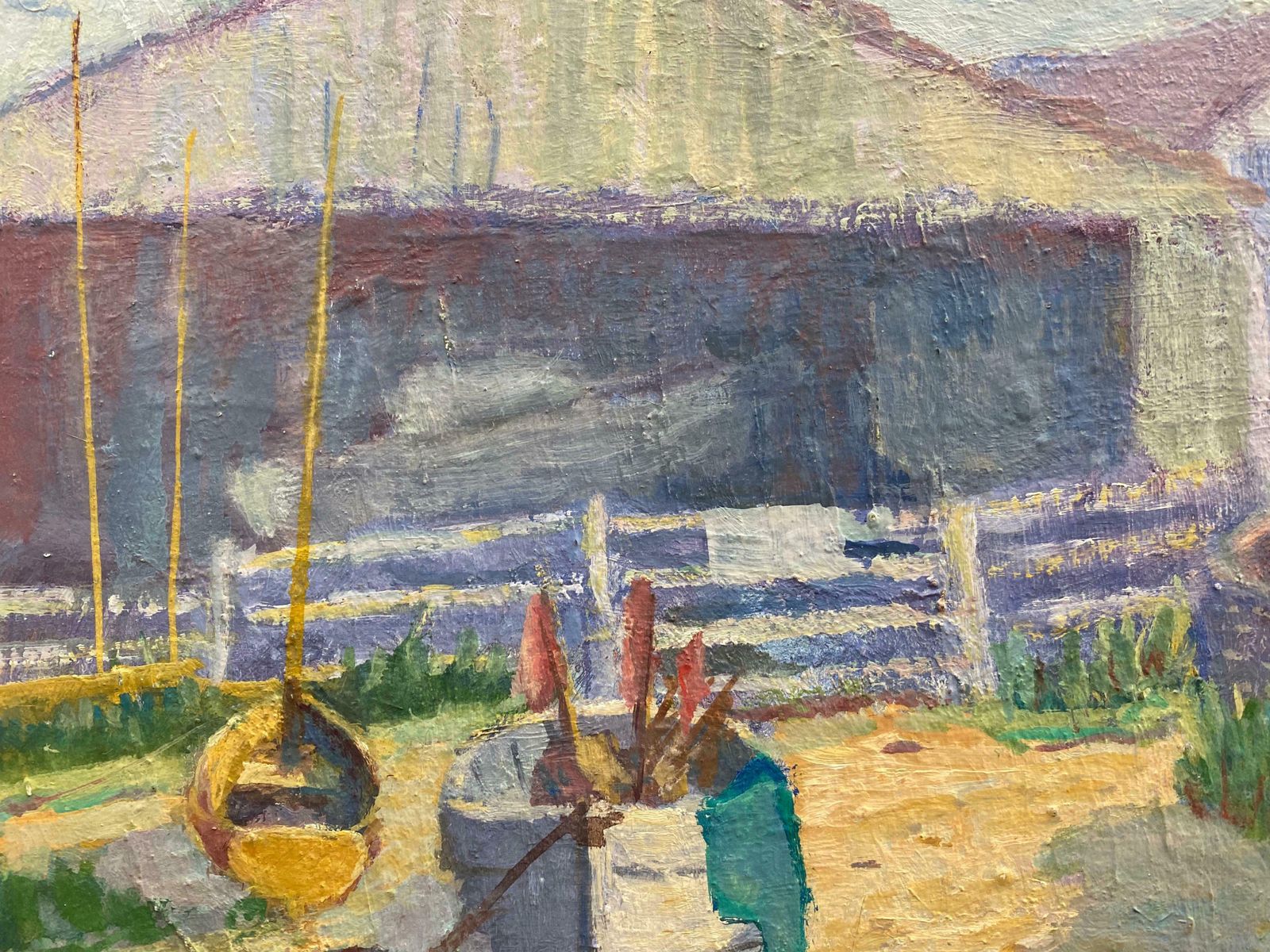 Barbera Doylebarbara Doyle (B.1917) 1970's Modern British Oil Painting   The Boat Yardc. 1970's photo for sale