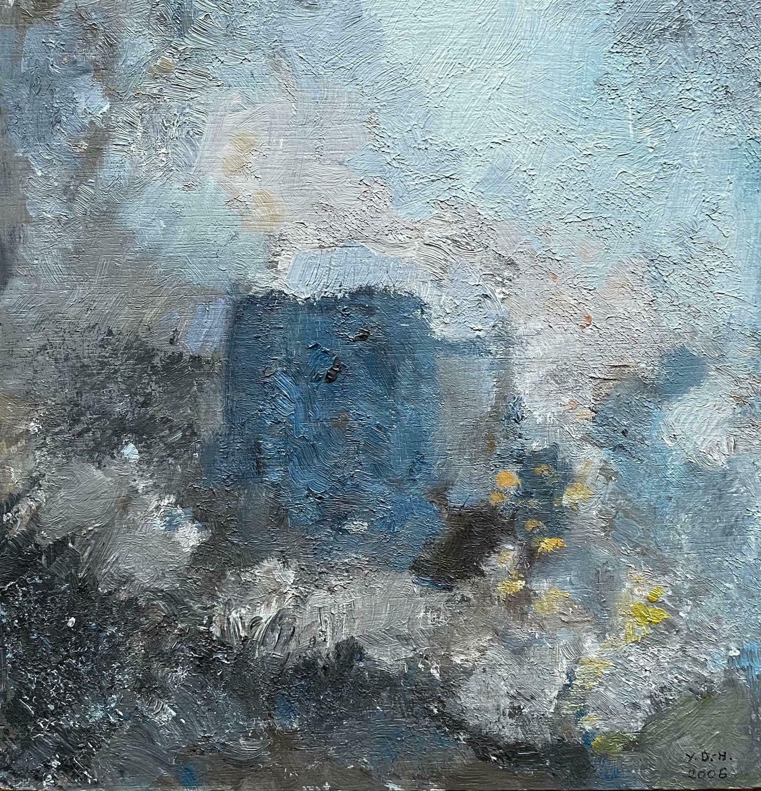 Yvette Dubois Habasquemodernist French Cubist Abstract Painting   Shades Of Blue Colorsc.2000s