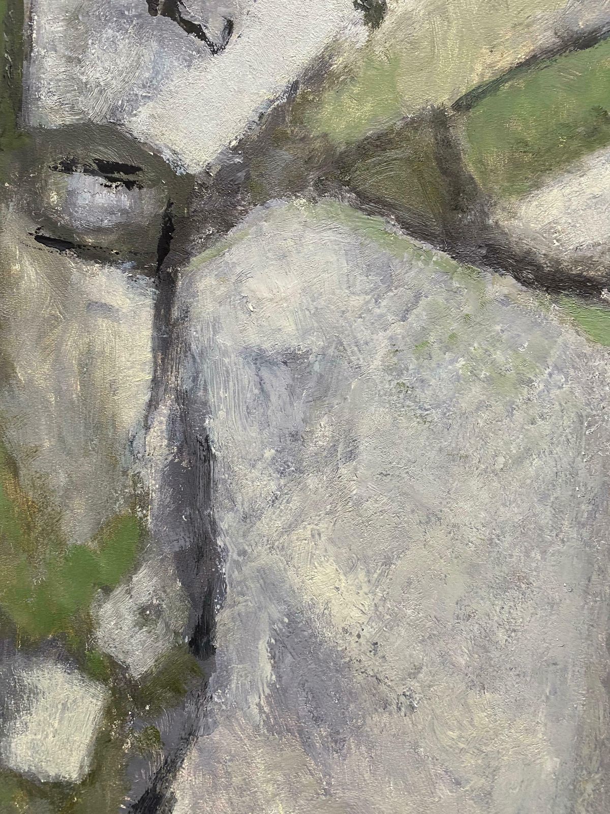 Yvette Dubois Habasquecontemporary French Cubist Abstract Painting   Pastel Shades Of Greenc.2000s photo vinterior