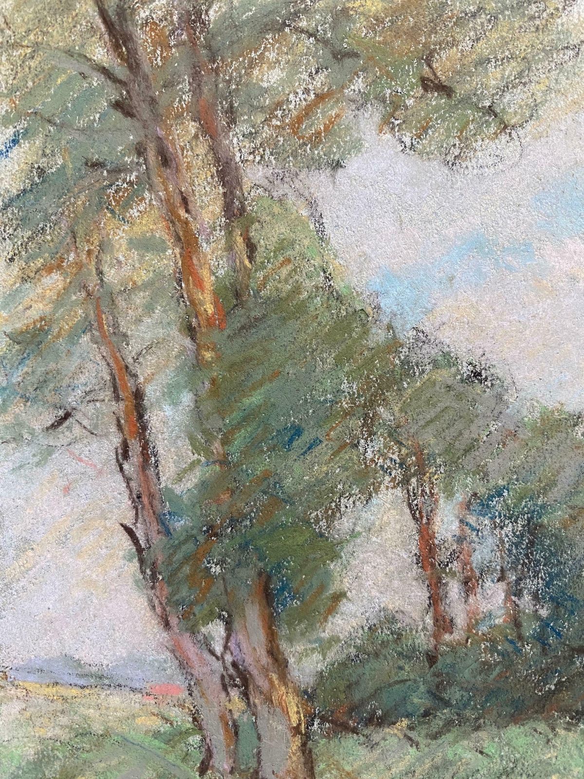 Camille Meriotcamille Meriot French Impressionist Pastel Countryside Wispy Trees In Lanec. 1940's photo for sale