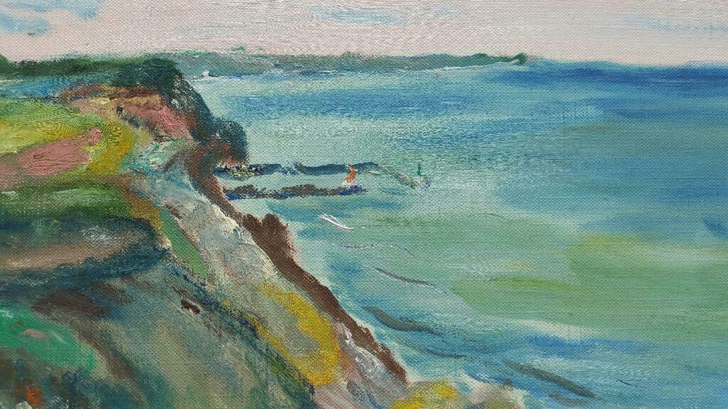 Unknown20th Century French Oil Painting A Clifftop Summer Walk Beach Scene Cliffslate 20th Century photo for sale