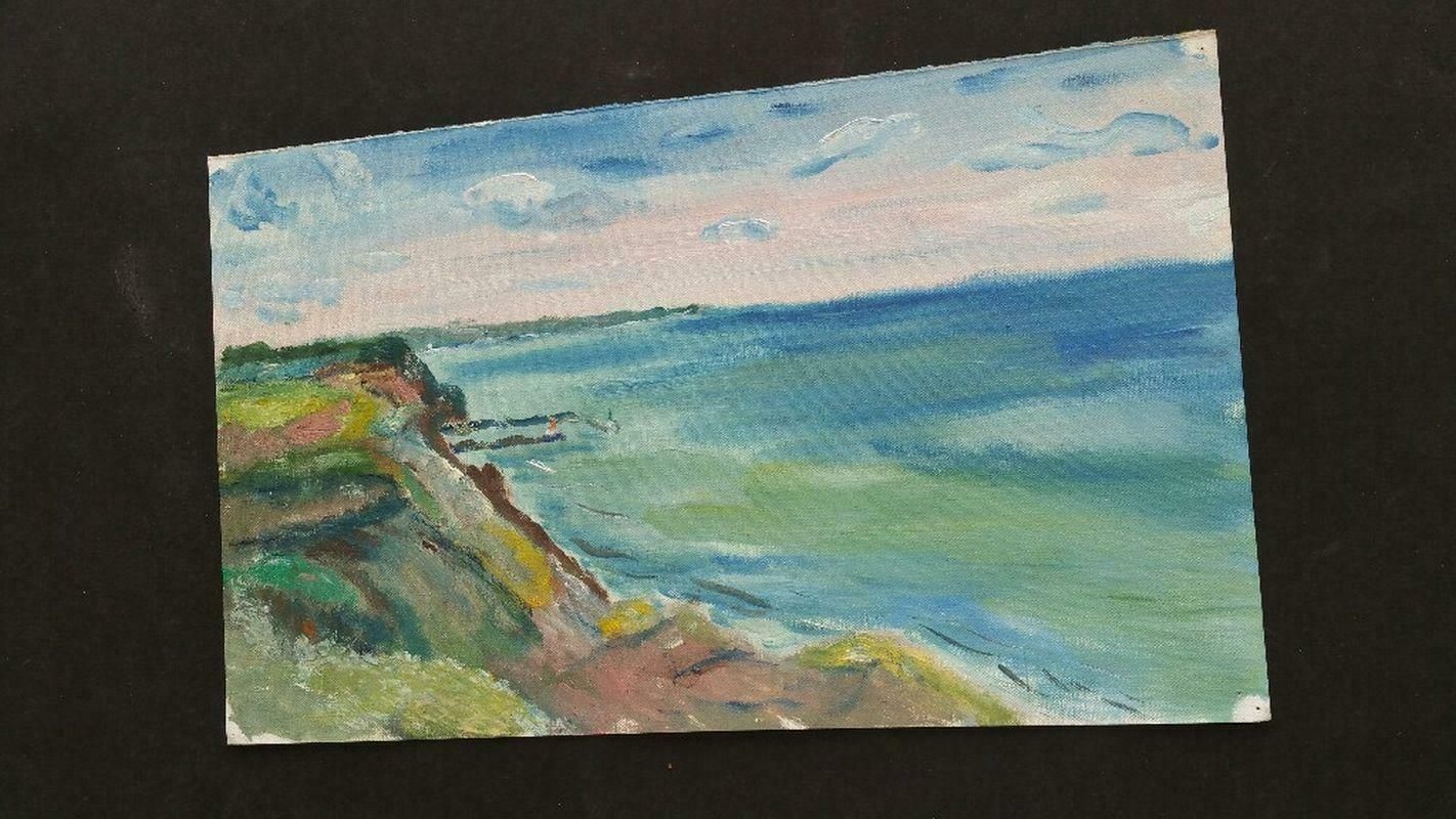 Unknown20th Century French Oil Painting A Clifftop Summer Walk Beach Scene Cliffslate 20th Century photo vintage