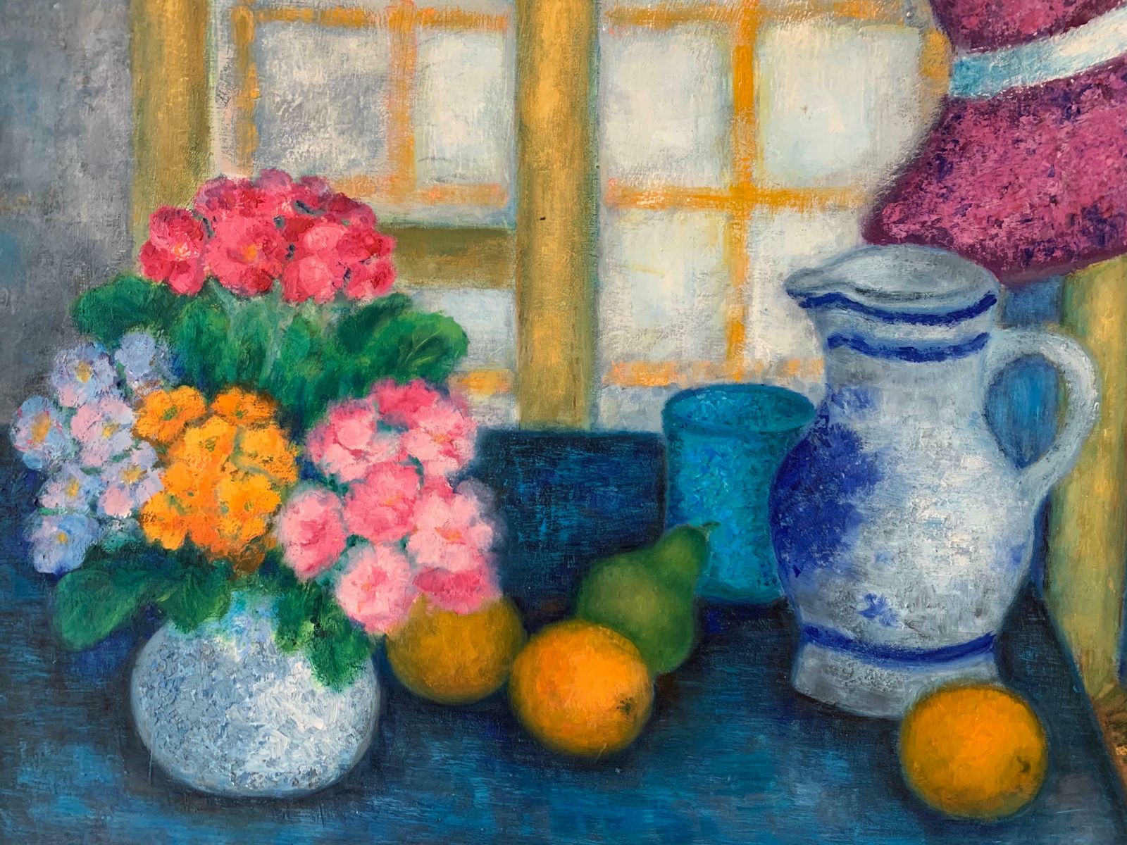 S Lenormandbeautiful French Still Life Oil Painting Flowers Fruit & Hat Deep Colorsc.1992 photo Art