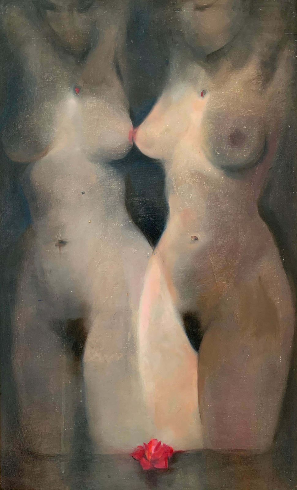 Unknownfrench Modernist 1970's Oil Painting Two Nude Females Beautiful Original Work