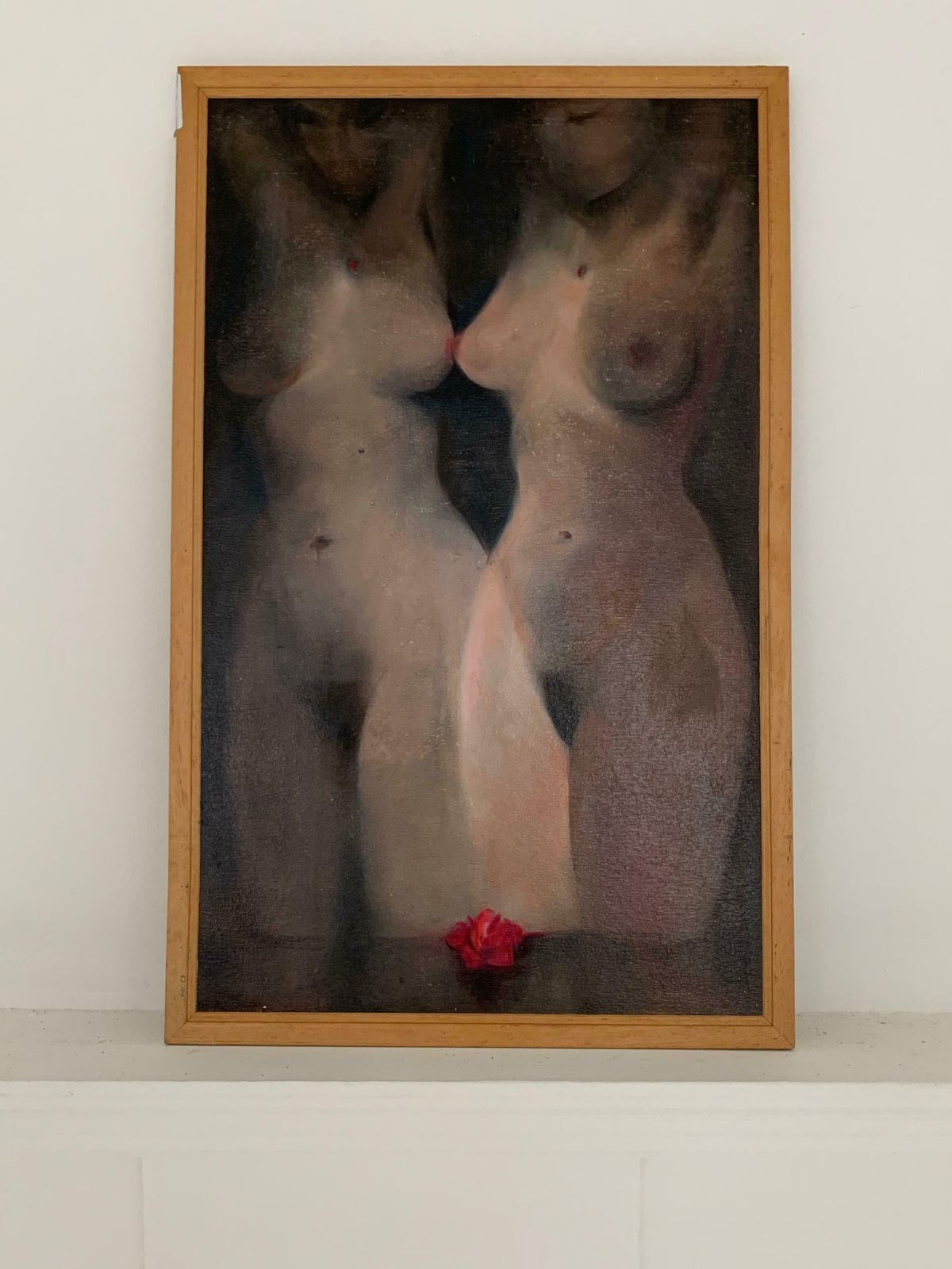 Unknownfrench Modernist 1970's Oil Painting Two Nude Females Beautiful Original Work photo for sale