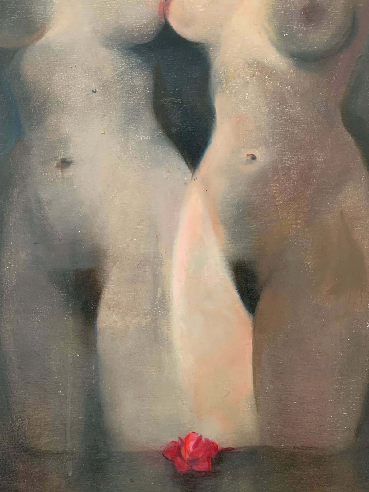 Unknownfrench Modernist 1970's Oil Painting Two Nude Females Beautiful Original Work photo Art
