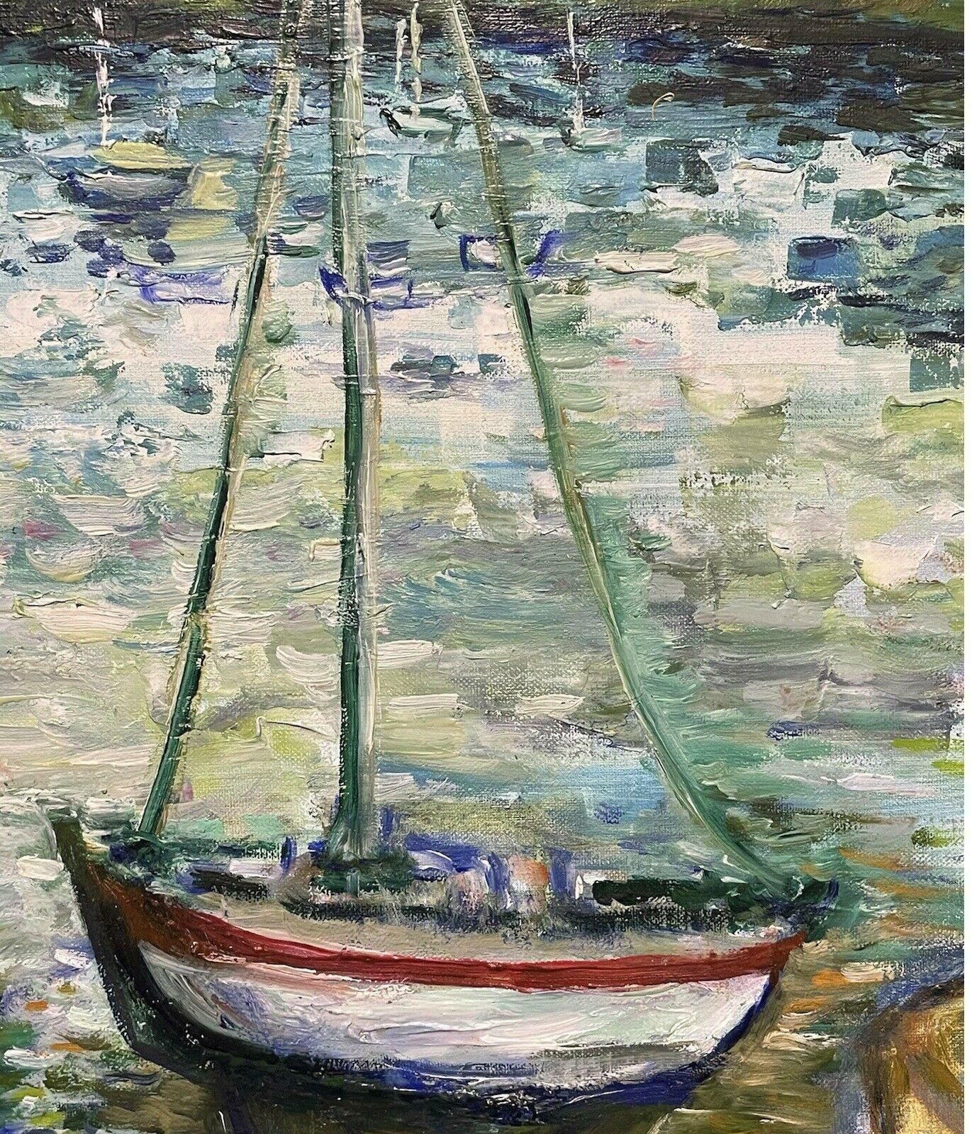 Claudine Ribouletclaudine Riboulet (French 1924 2013) Large Signed French Oil   Boats In Harbourmid Century photo 812.0
