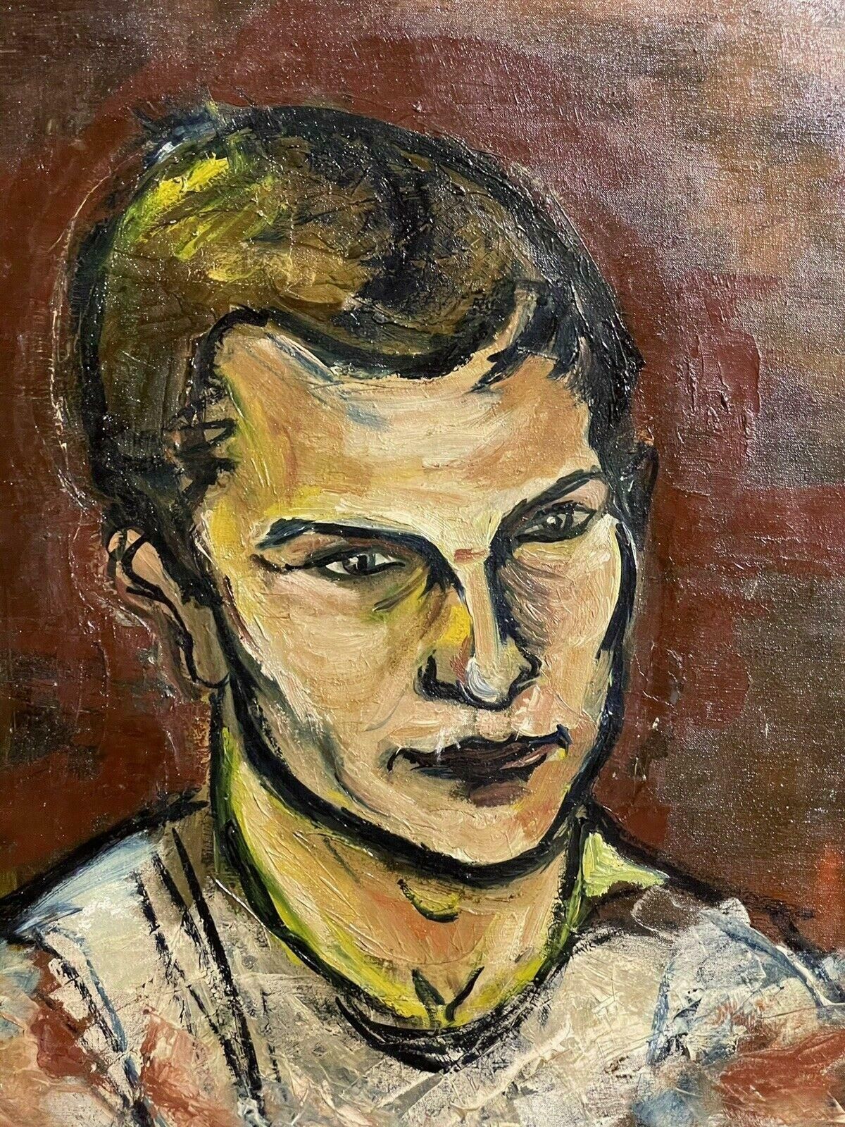 Unknownlarge1970's French Modernist Oil   Portrait Of A Young Manc. 1970's photo Art