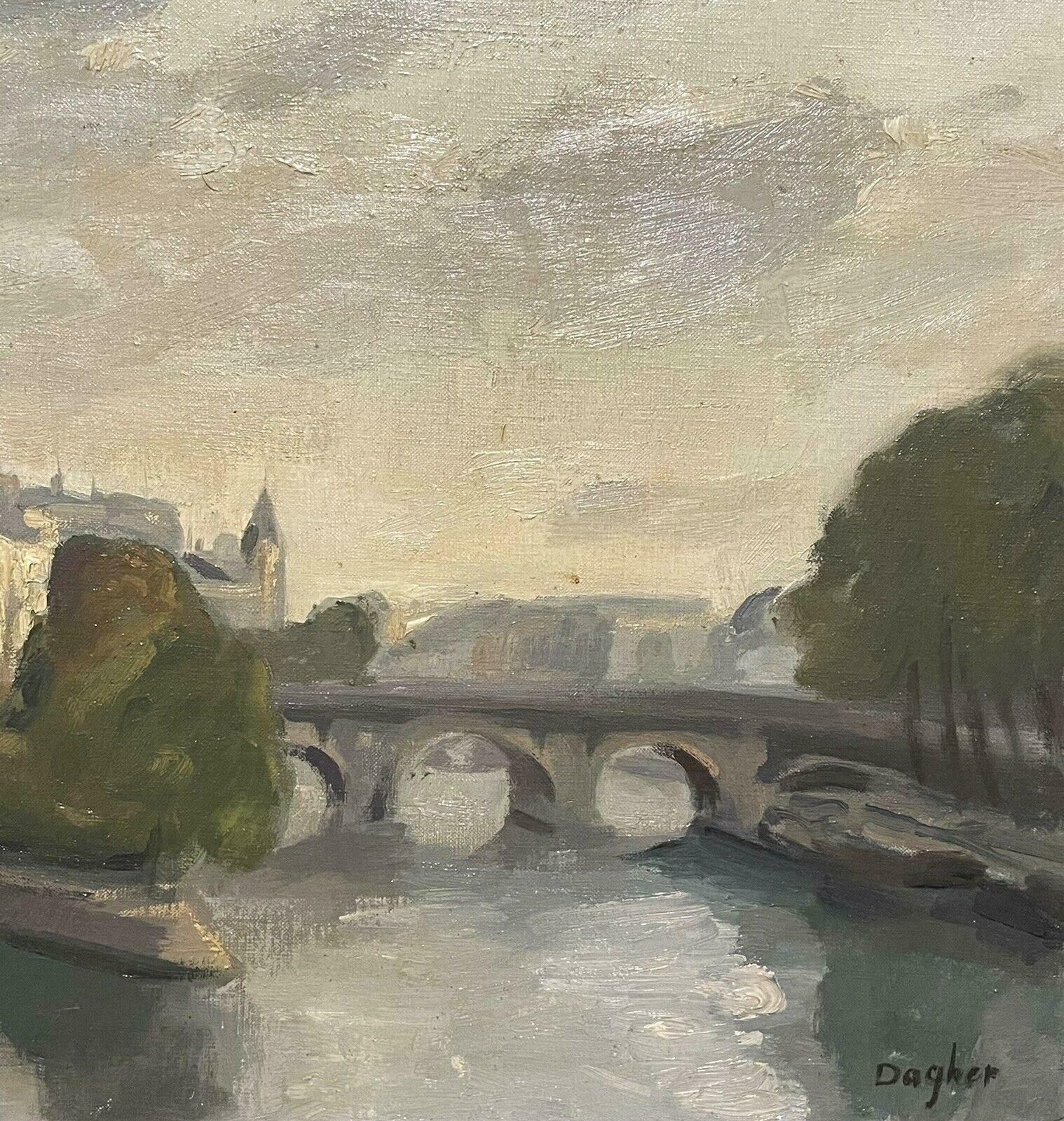 Amal Dagher1970's French Signed Oil   Moody Parisian River Seine Scene   Muted Colour Range20th Century photo 460.0