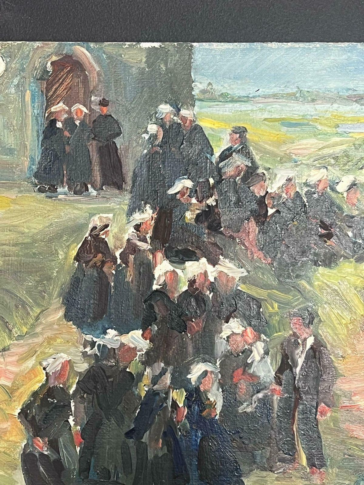 Regine Davidmid 20th Century 1950's French Post Impressionist Oil Villagers Leaving Church1950's photo 761.0