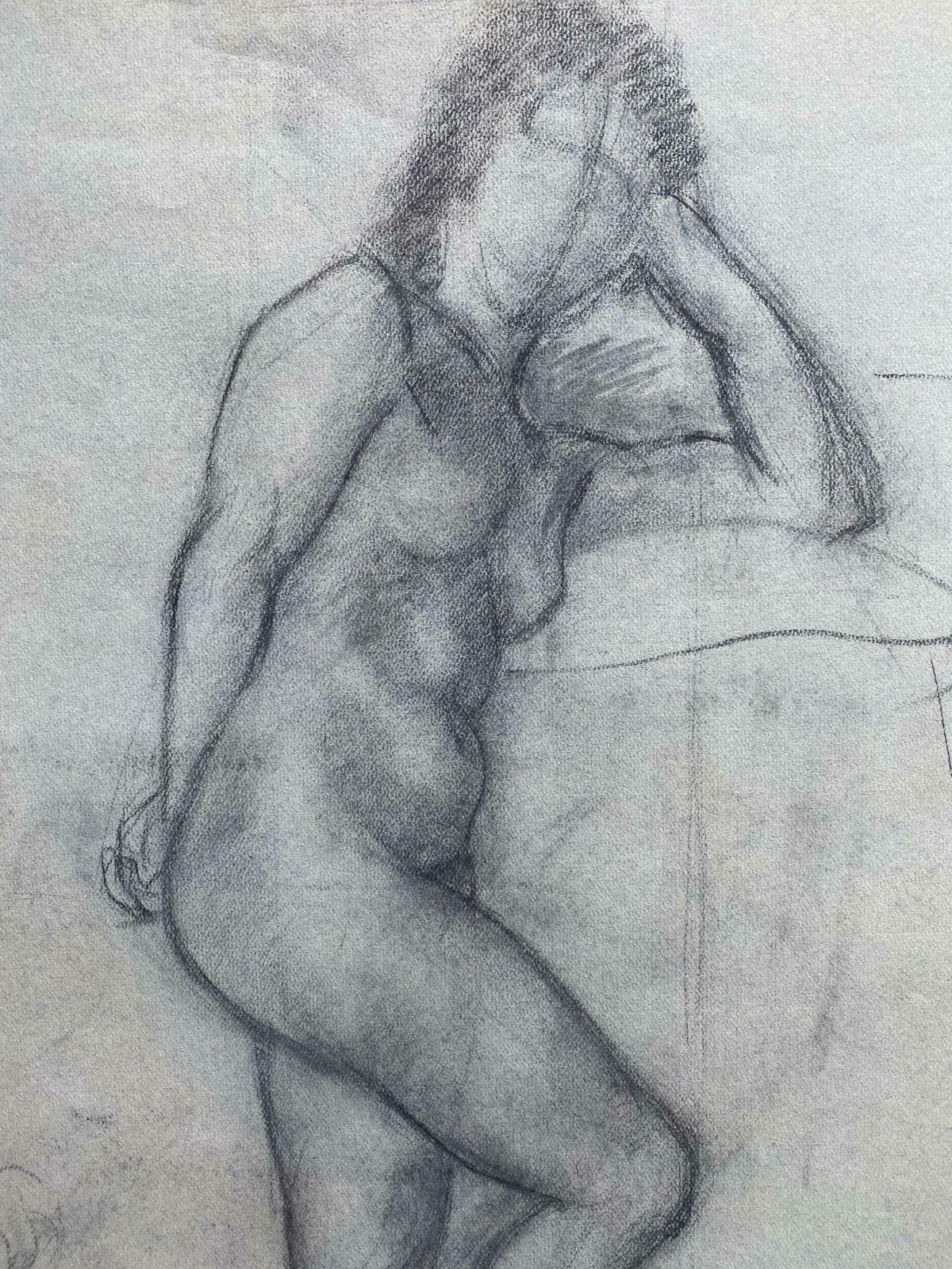 Genevieve Zondervan (1922 2013)Mid 20th Century French Charcoal Drawing   Portrait Of A Standing Nude Womenc. 1950's
