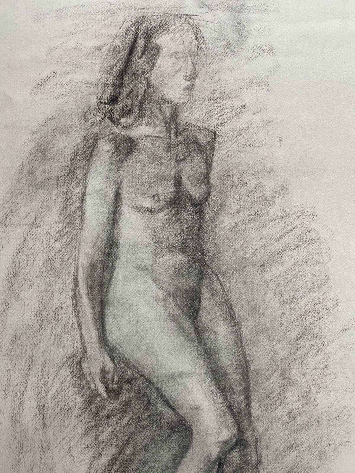 Genevieve Zondervan (1922 2013)mid 20th Century French Charcoal Drawing   Portrait Of A Standing Nude Womenc. 1950's