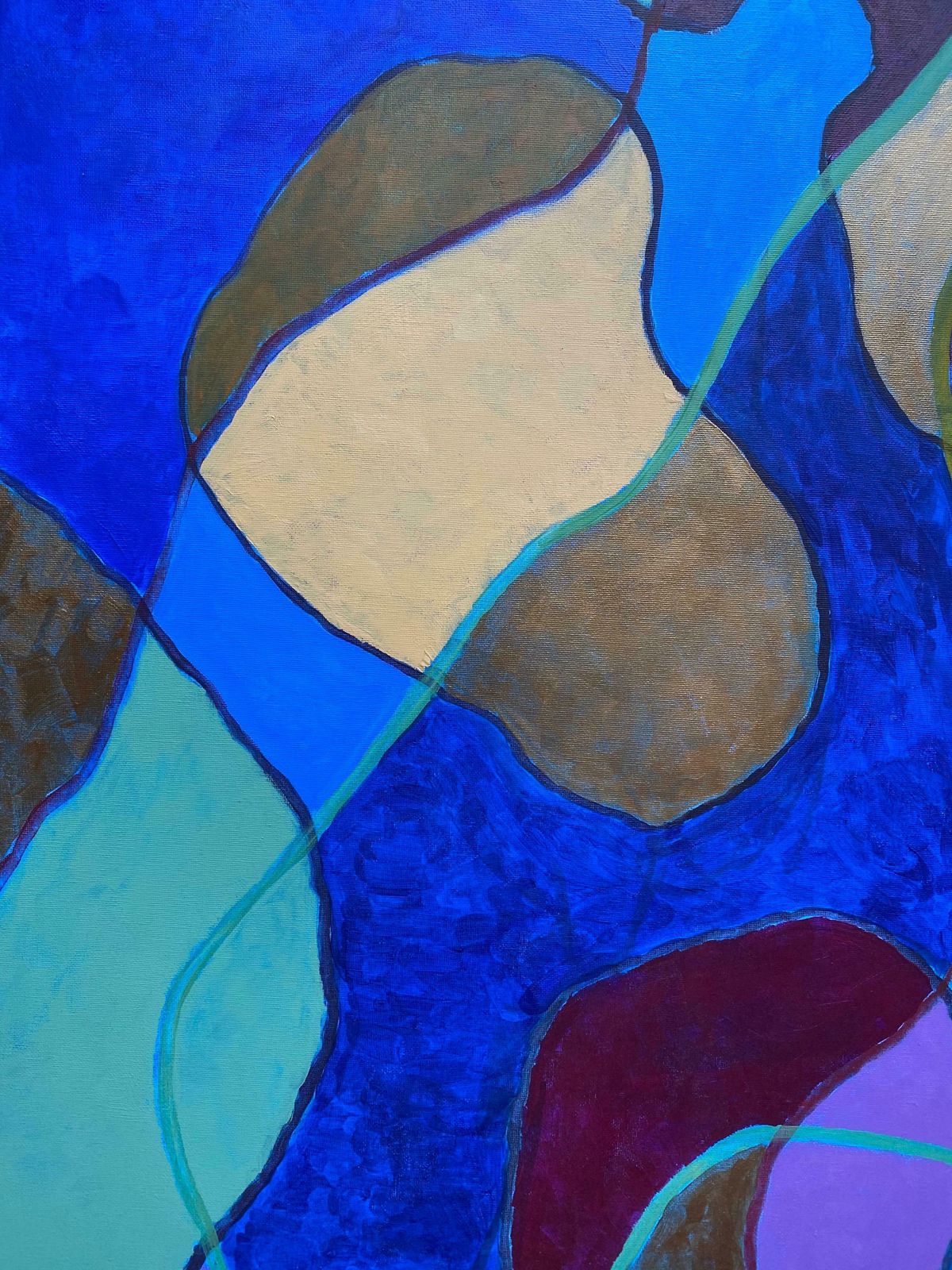 Michael Haswellhuge Abstract Painting By Listed British Artist   Blue Green Gold Purple Mustardc. 2000 photo Art