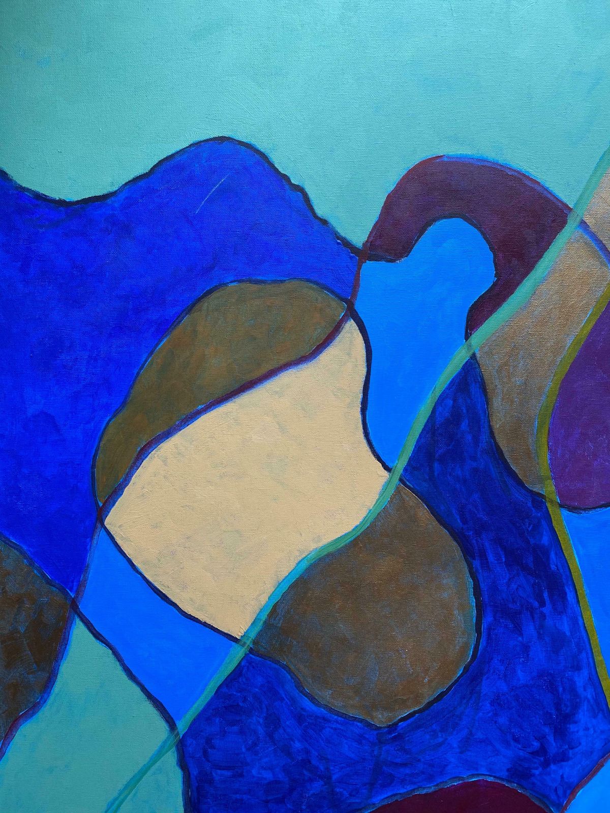 Michael Haswellhuge Abstract Painting By Listed British Artist   Blue Green Gold Purple Mustardc. 2000 photo vintage