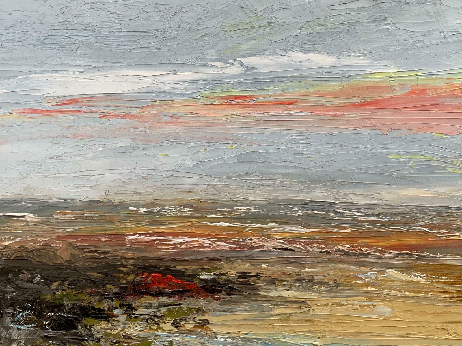 Unknownfrench Impressionist Oil Painting Sunset Over Crashing Waves And Golden Sandsc.2000 photo Art