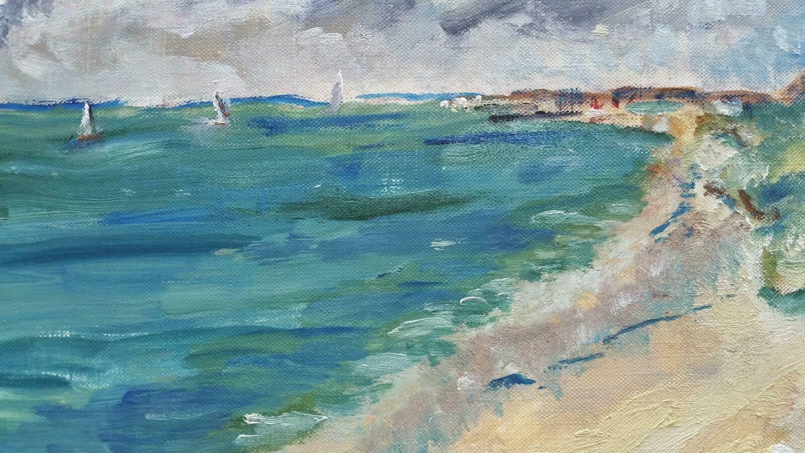 Unknown20th Century French Oil Painting A Summer Beach Blue Skieslate 20th Century photo vintage