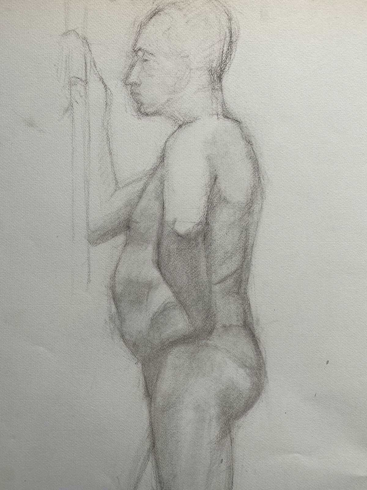 Genevieve Zondervan (1922 2013)mid 20th Century French Charcoal Drawing   Portrait Of A Standing Nude Manc. 1950's