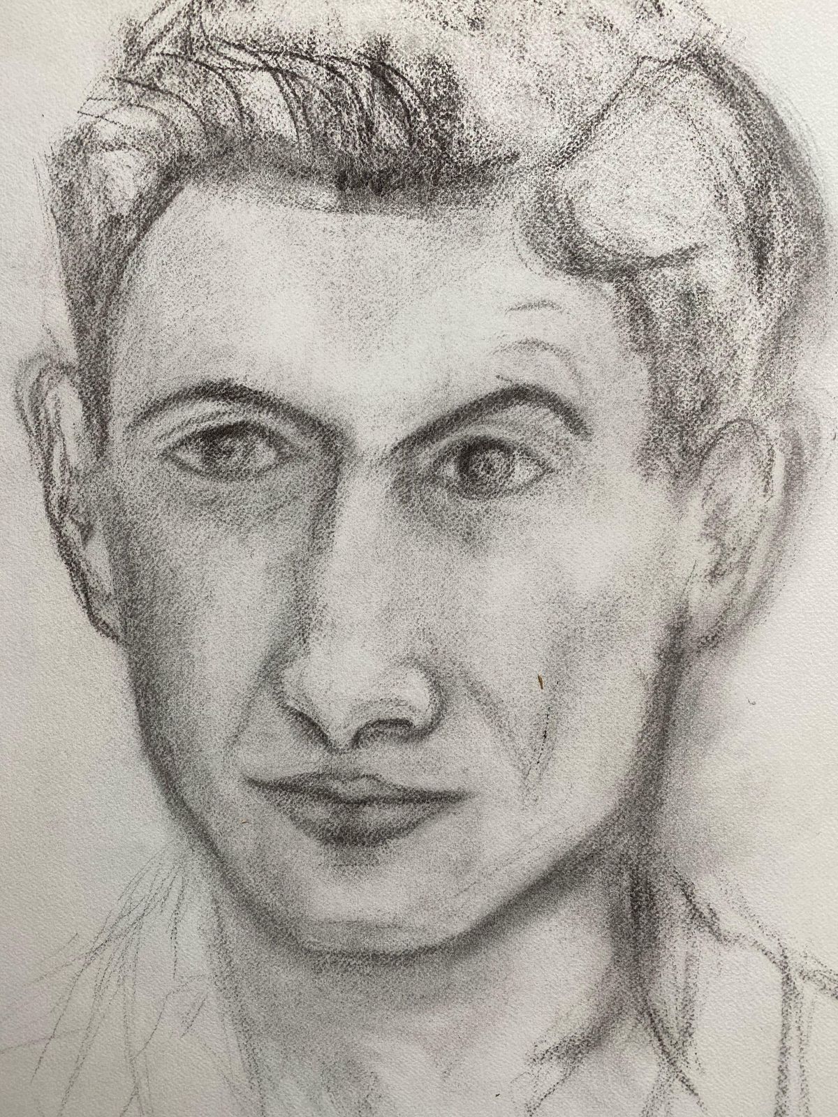 Genevieve Zondervan (1922 2013)mid 20th Century French Charcoal Drawing   Portrait Of A Manc. 1950's