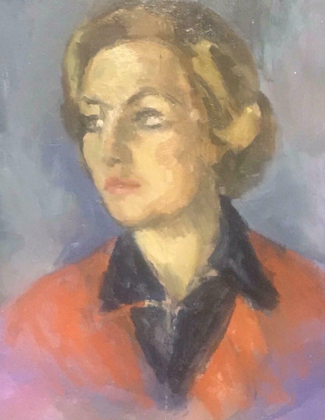 Akos Biroakos Biro (Hungarian 1911 2002) Expressionist Oil Portrait Lady In Red   Signedc.1950's