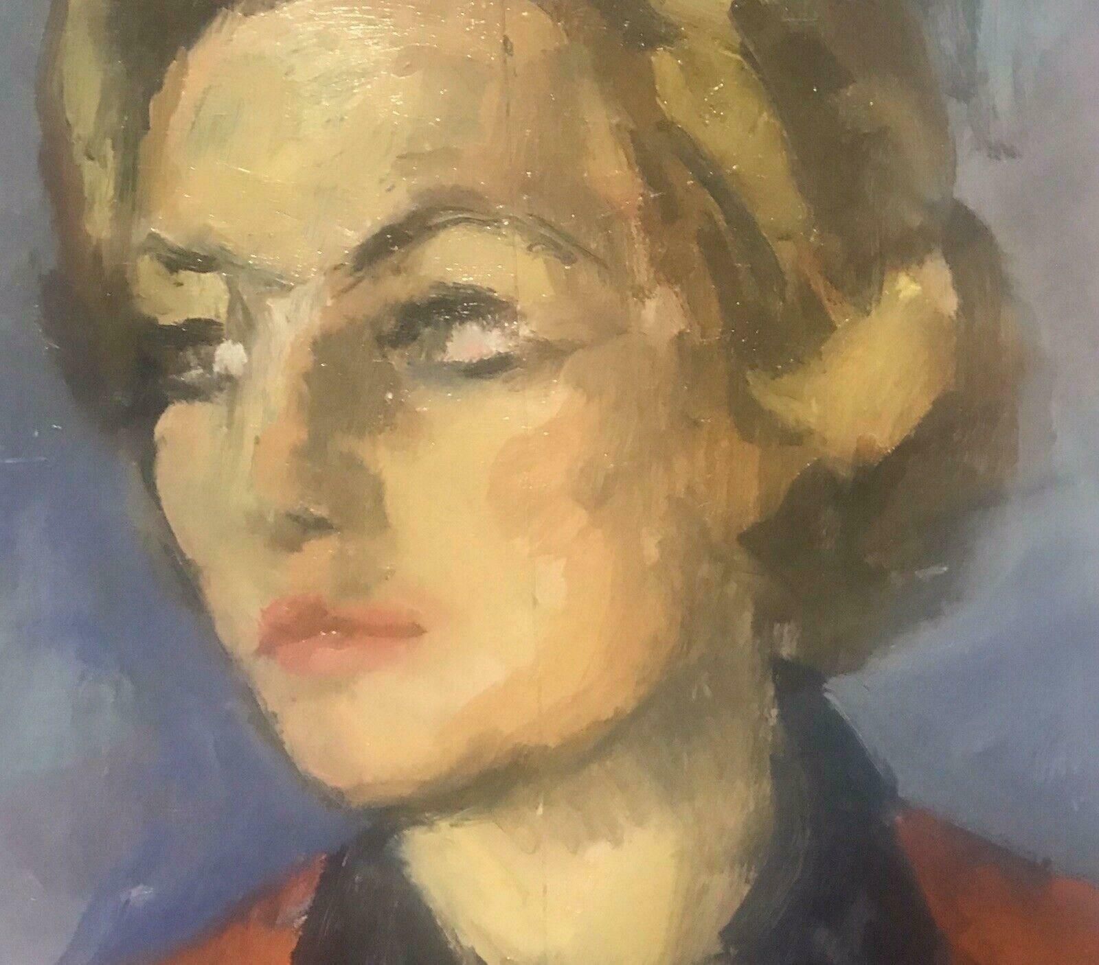 Akos Biroakos Biro (Hungarian 1911 2002) Expressionist Oil Portrait Lady In Red   Signedc.1950's photo 460.0