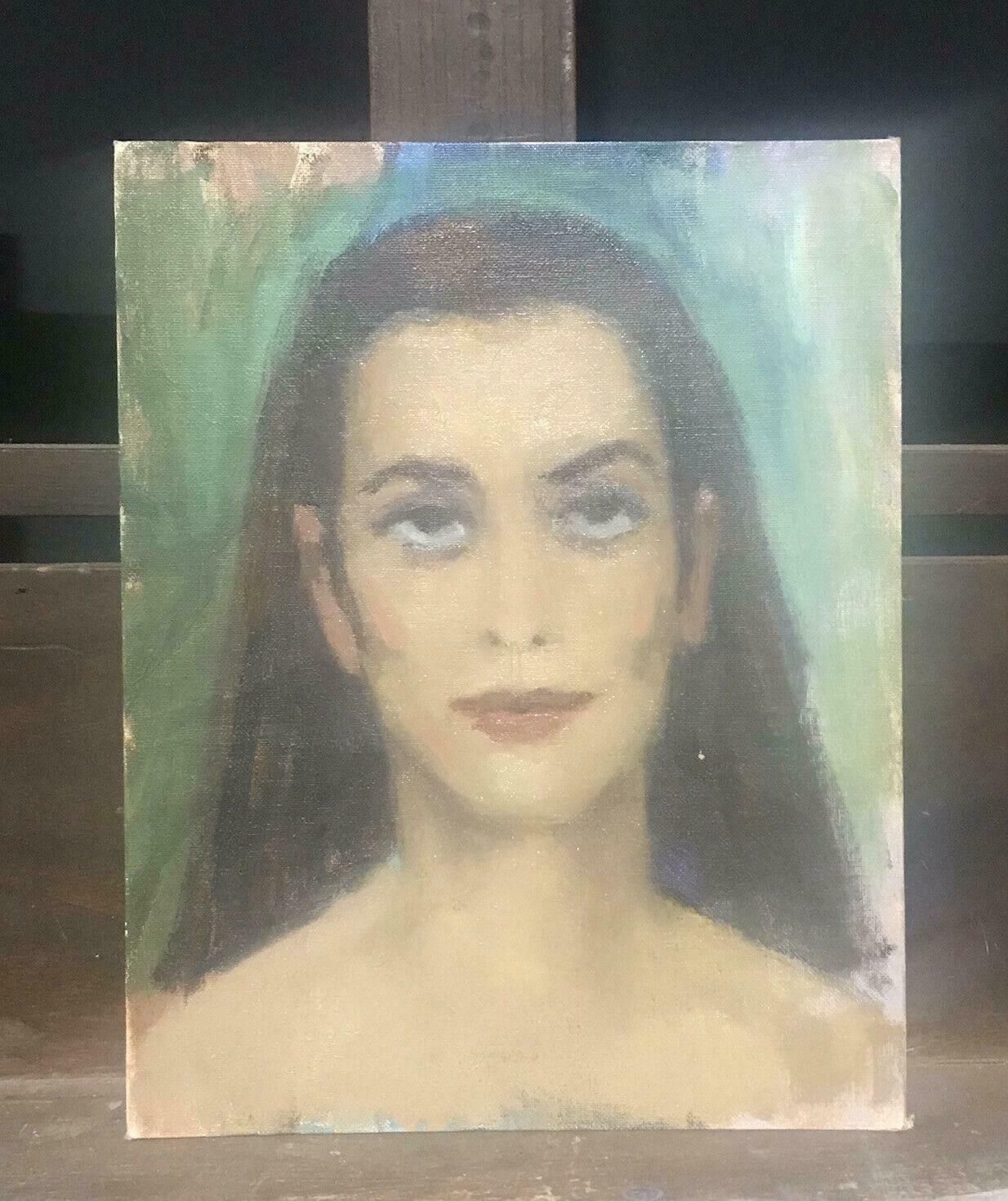 Akos Biroakos Biro (Hungarian 1911 2002) Expressionist Oil Portrait Of A Lady Brown Hairc.1960's photo furniture