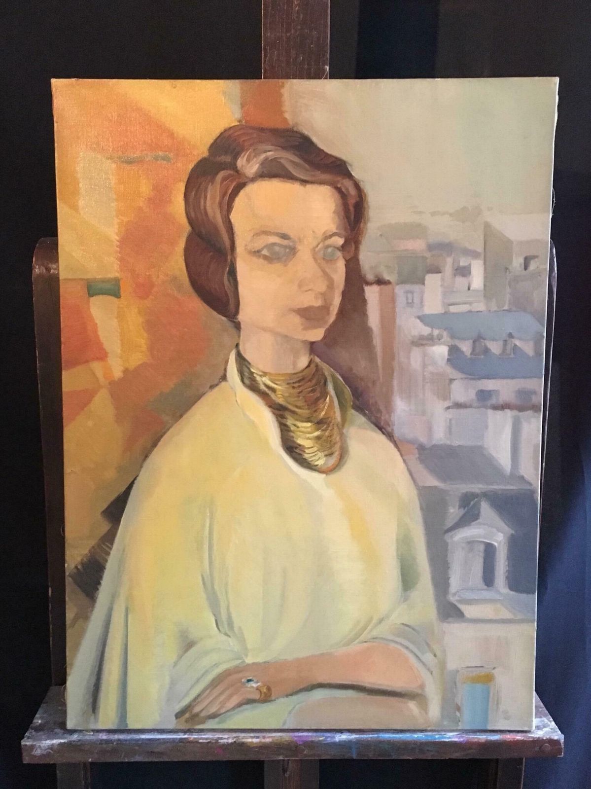 Unknownstylish Impressionist Portrait, Female Model, Original Oil Paintingc.1970s photo furniture
