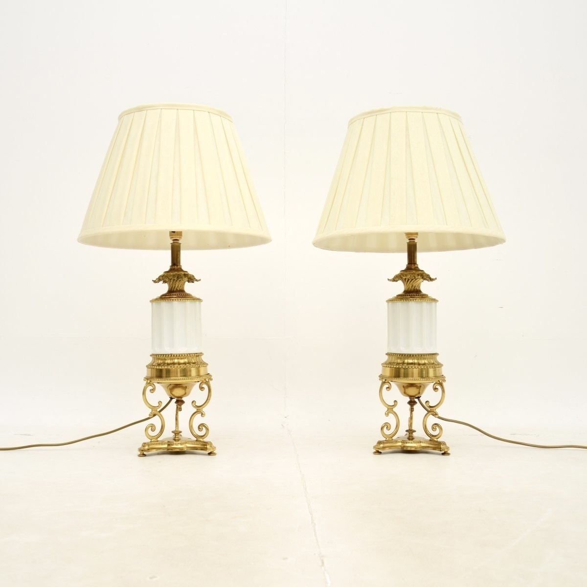 Pair Of Antique French Gilt Metal And Ceramic Table Lamps