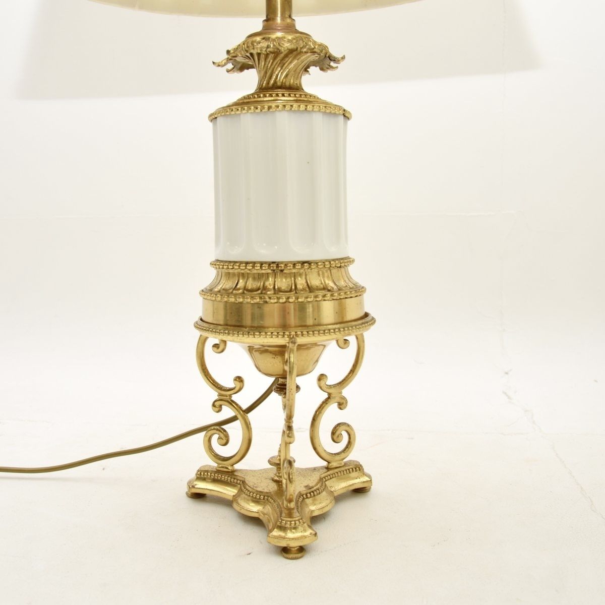 Pair Of Antique French Gilt Metal And Ceramic Table Lamps photo for sale