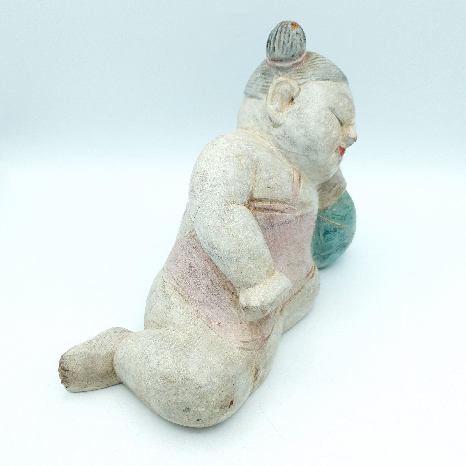 Handcarved Asian Sculptures Wood Carved Children Sleeping C1960 80s Altai Mount? photo vintage