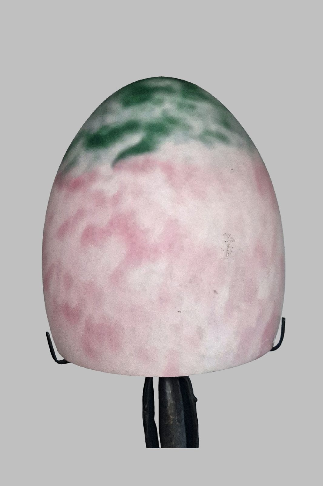 Art Deco Lamp 17" Tall Beautiful Mottled Green And Rose Tinted Glass Shade France 1970s photo vintage