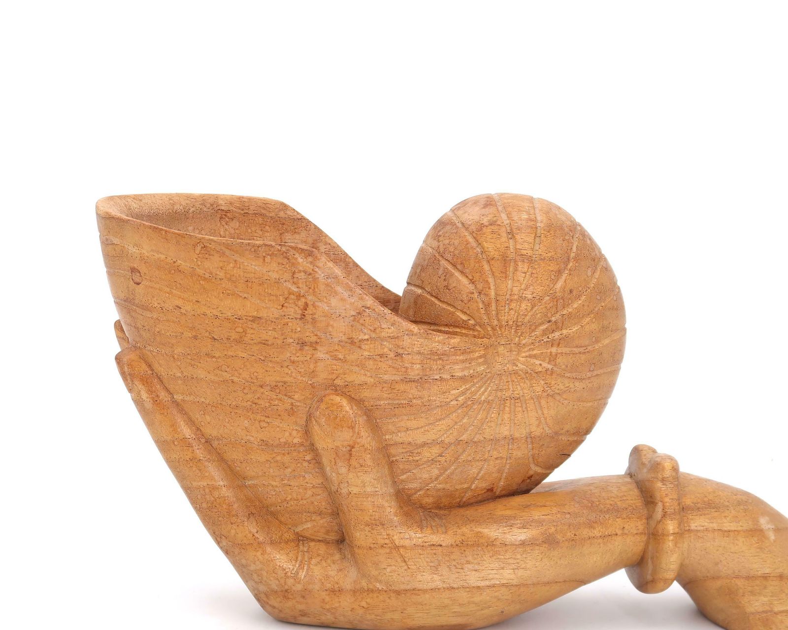 Large Wooden Bowl Or Dish, Hand Holding A Seashell, 1970s / Carved Wood, Bathroom, Boho Chic, Bohemian, Folk, Ring Dish, Jewelry Holder photo buy