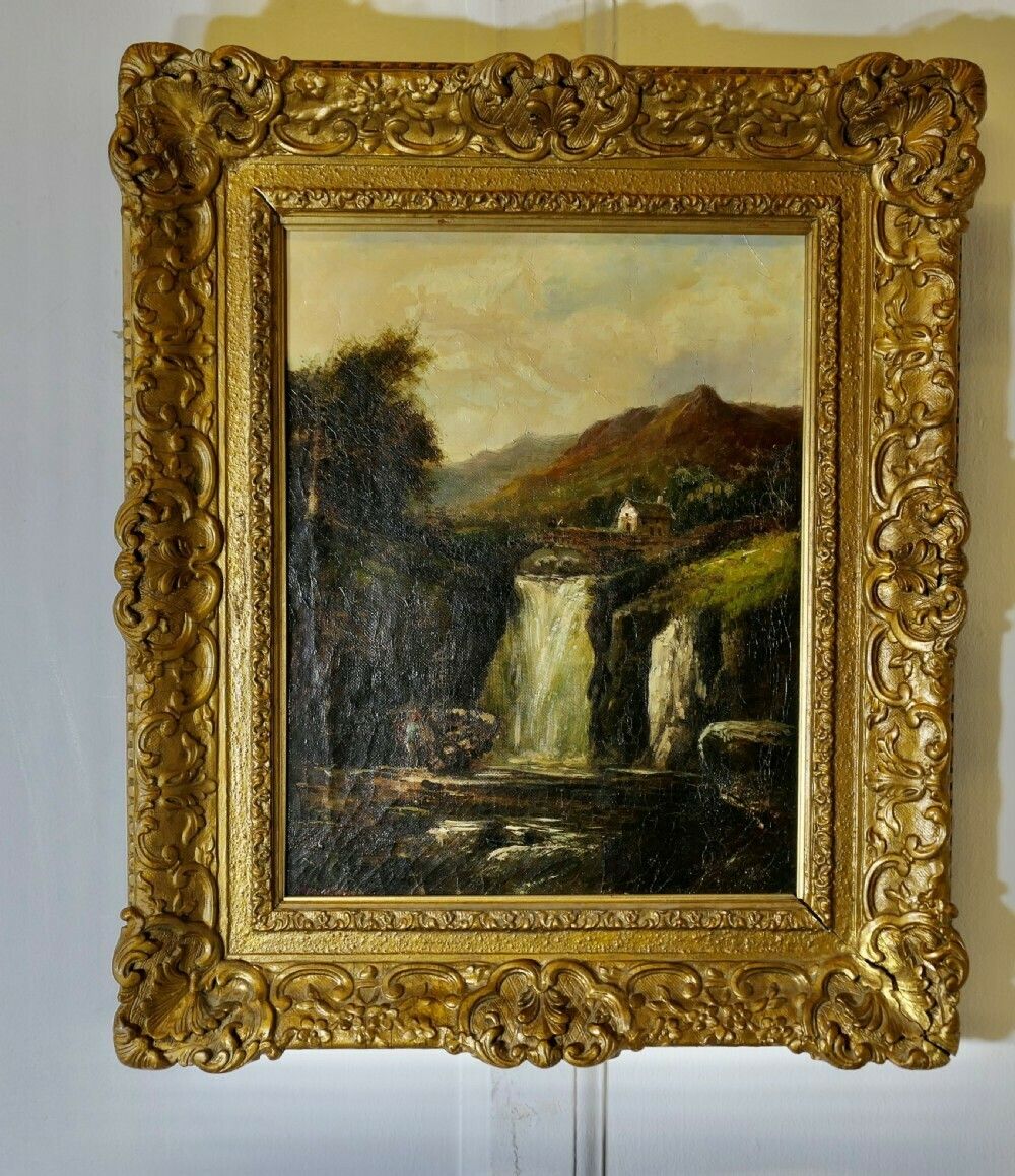Unsigned Victorian Oil Painting, Of A Water Fall