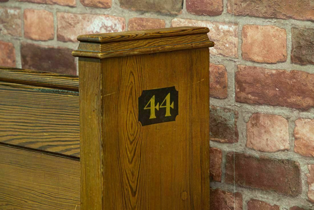 Large Antique Pitch Pine Church Pew photo Furniture