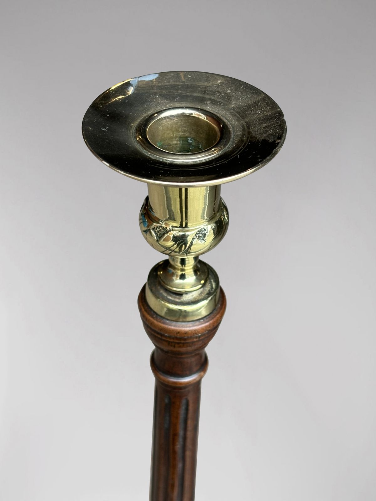 Pair Of 19th Century Scottish Mahogany & Brass Candlesticks photo Home Decor