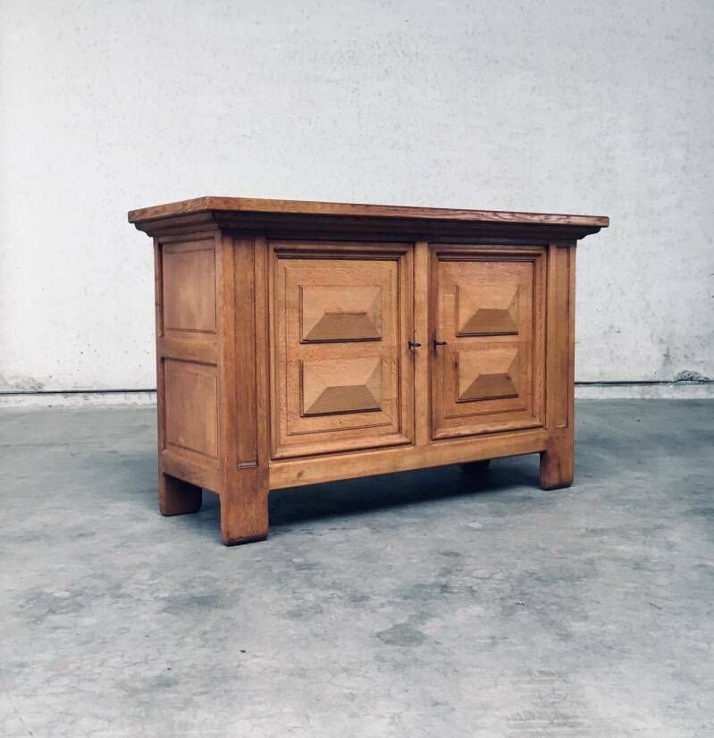 2400.0 Brutalist Handcrafted Design Oak 2 Door Cabinet, 1950's Belgium photo