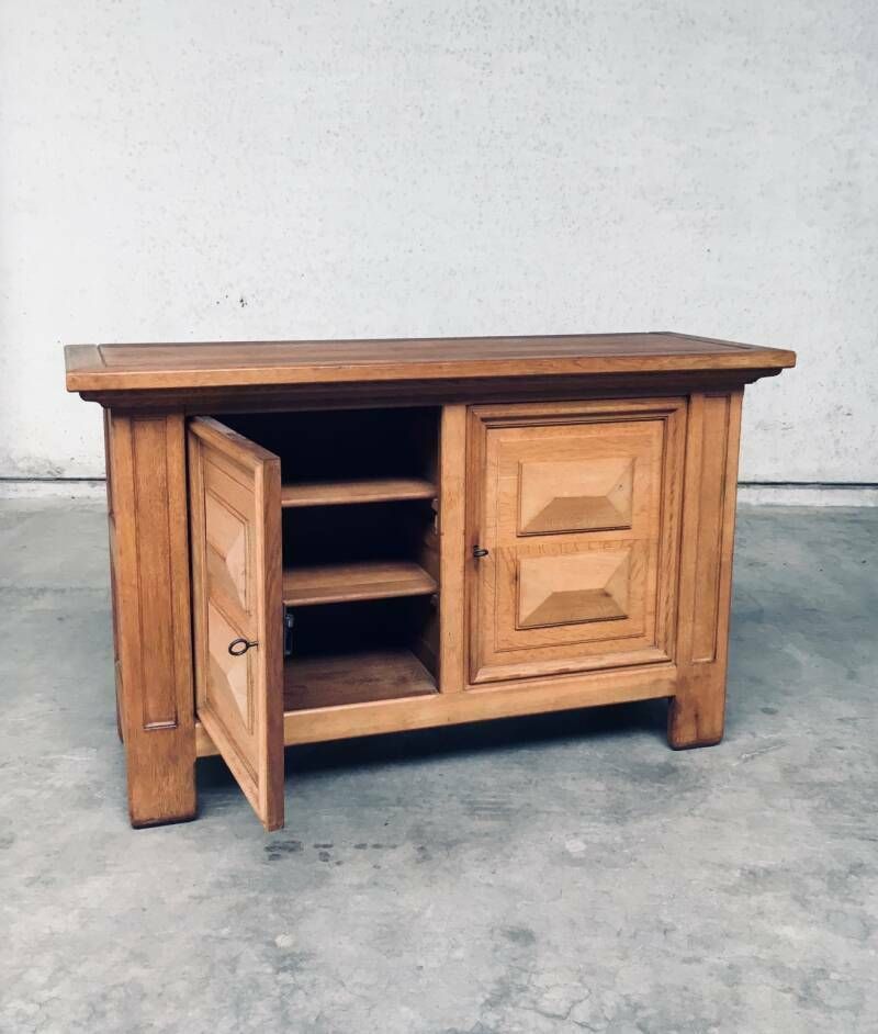 photo vinterior Brutalist Handcrafted Design Oak 2 Door Cabinet, 1950's Belgium