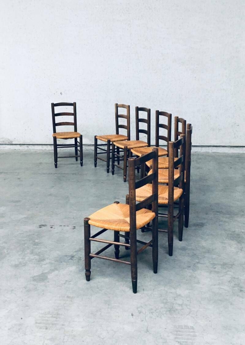 photo vintage Franse Provincial Design Stoelen Met Biezen Zitting, Jaren 1940