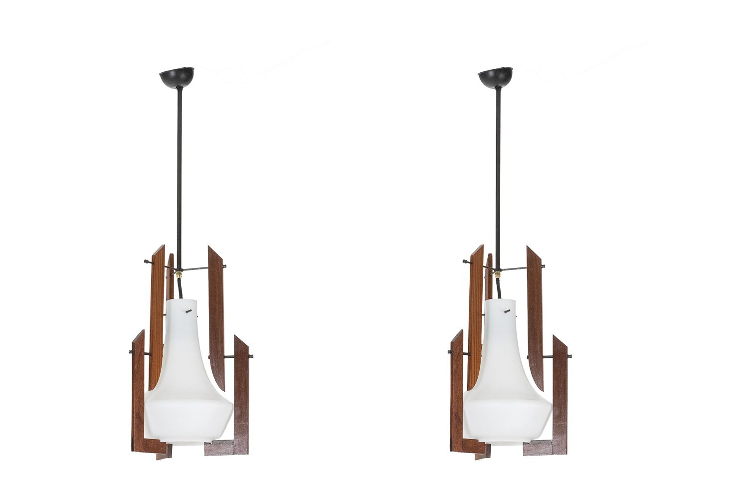 Ico Parisi. Pair Of Opaline Pendant Lights. 1960s.