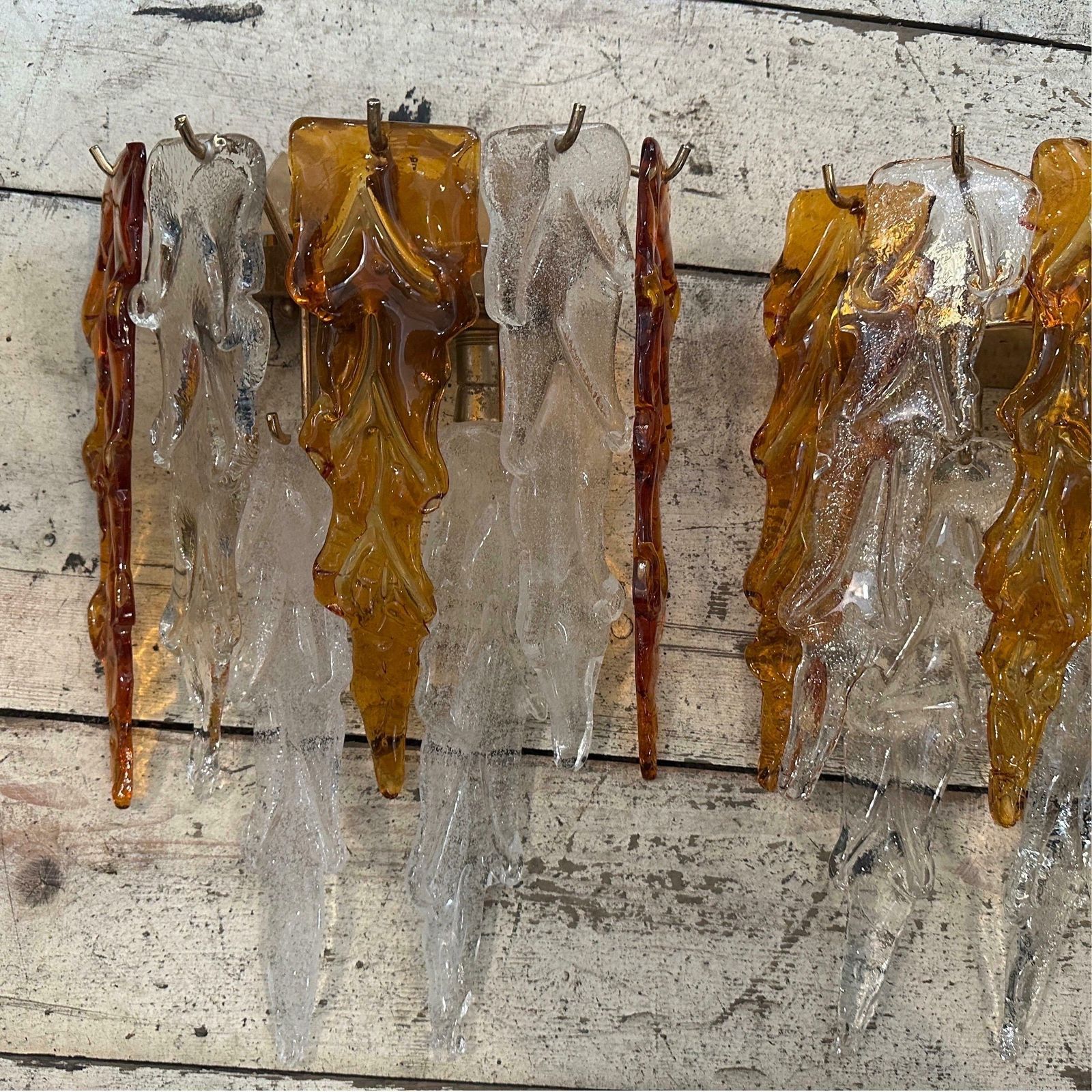 1970s Mid Century Modern Brass And Murano Glass Wall Sconces By Mazzega photo 2537.0