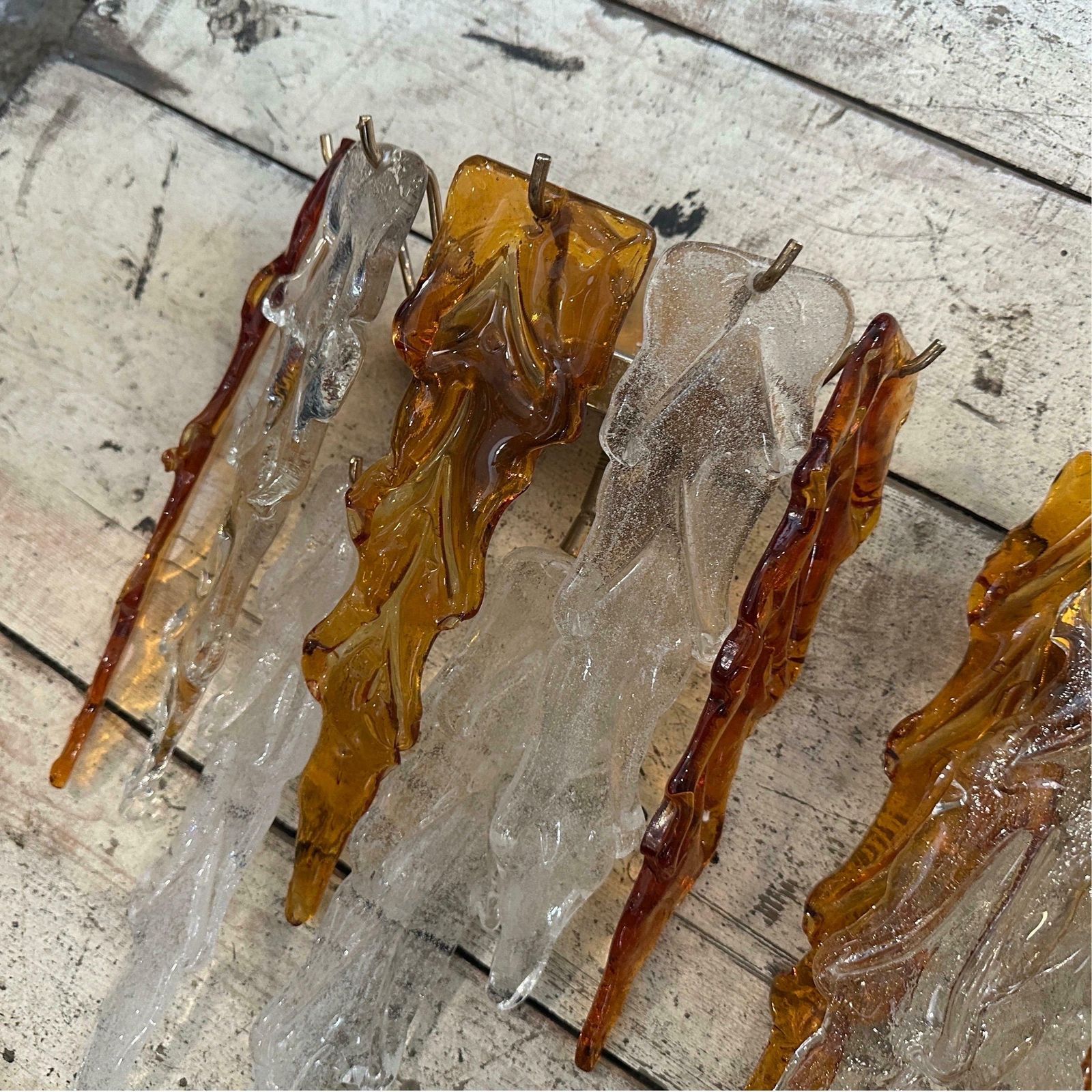 photo for sale 1970s Mid Century Modern Brass And Murano Glass Wall Sconces By Mazzega